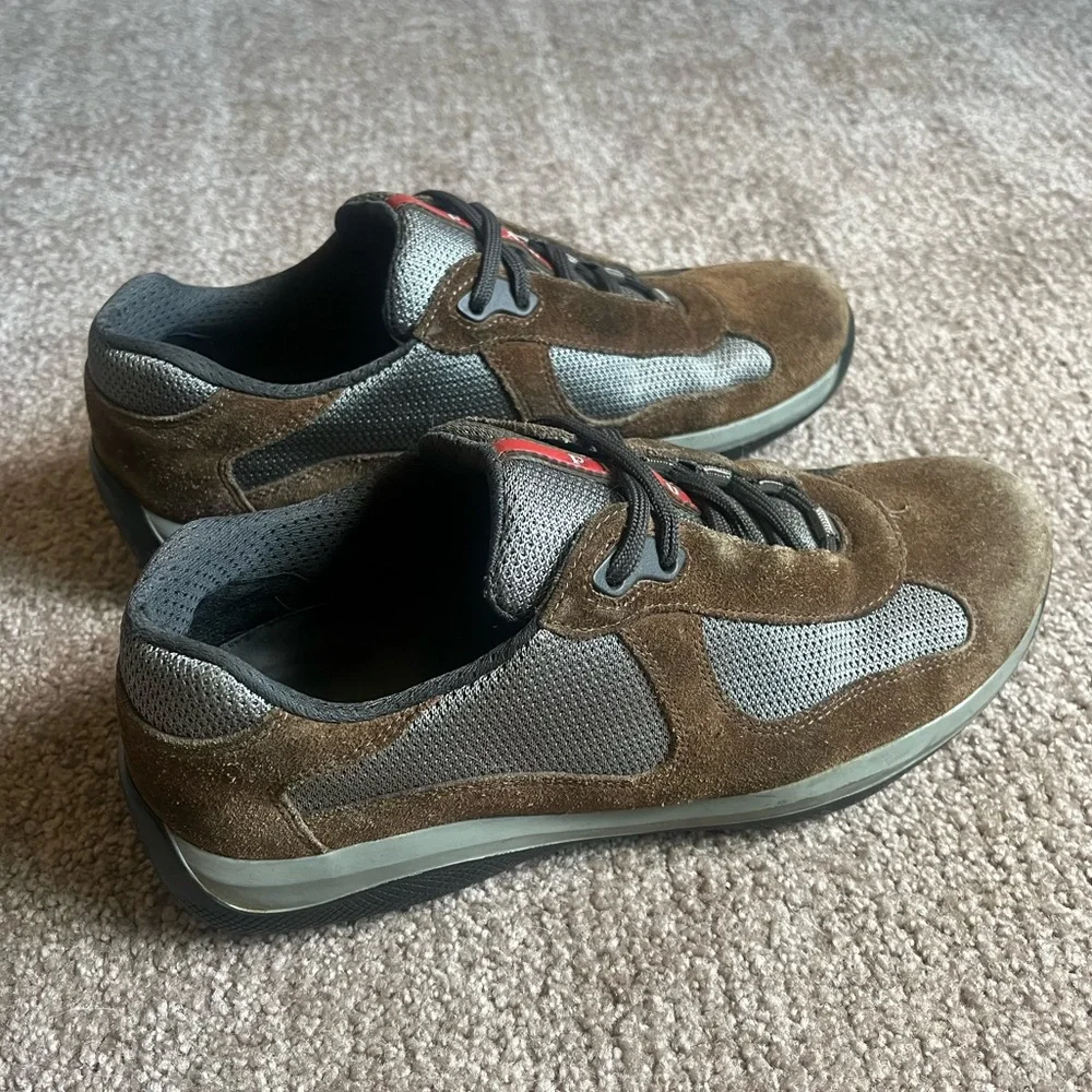 VTG 00s / Y2K Prada Americas Cup Brown Suede Leather Sneakers - Picture 3 of 7